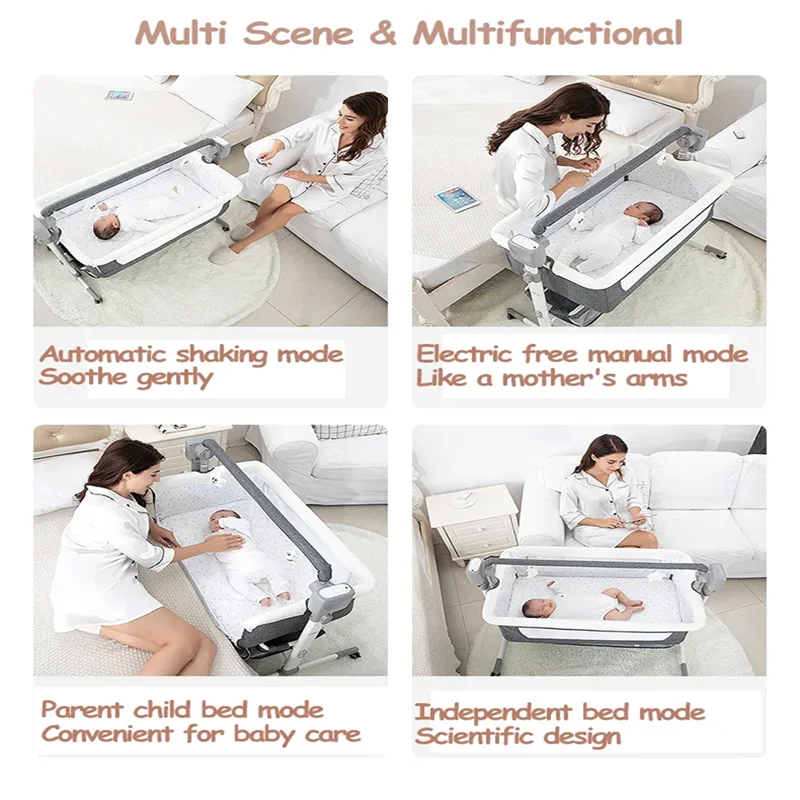 Wieg - Babybedje - Baby bed co sleeper - Elektrisch Babybedje - Ledikant - Bluetooth - Verplaatsbaar - Elektrisch Babybedje met Bluetooth Muziek – Wieg met Schommelfunctie voor Pasgeborenen -Grey
