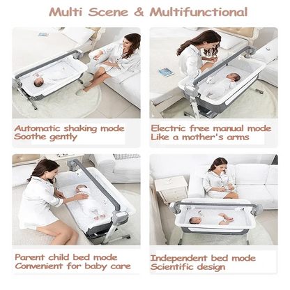 Wieg - Babybedje - Baby bed co sleeper - Elektrisch Babybedje - Ledikant - Bluetooth - Verplaatsbaar - Elektrisch Babybedje met Bluetooth Muziek – Wieg met Schommelfunctie voor Pasgeborenen -Grey