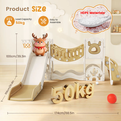 9-in-1 Speeltoestel Kinderen – Speelset Binnen – Klimrek – Glijbaan – Schommel – Basketbalring – Compact Ontwerp – Veilig & Duurzaam – Chocolade Variant