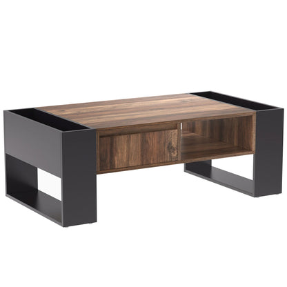 Wood Grain Coffee Table with Handle-Less Drawer with Storage Compartment, Double-Sided Storage Sofa Table for Office Living Room
