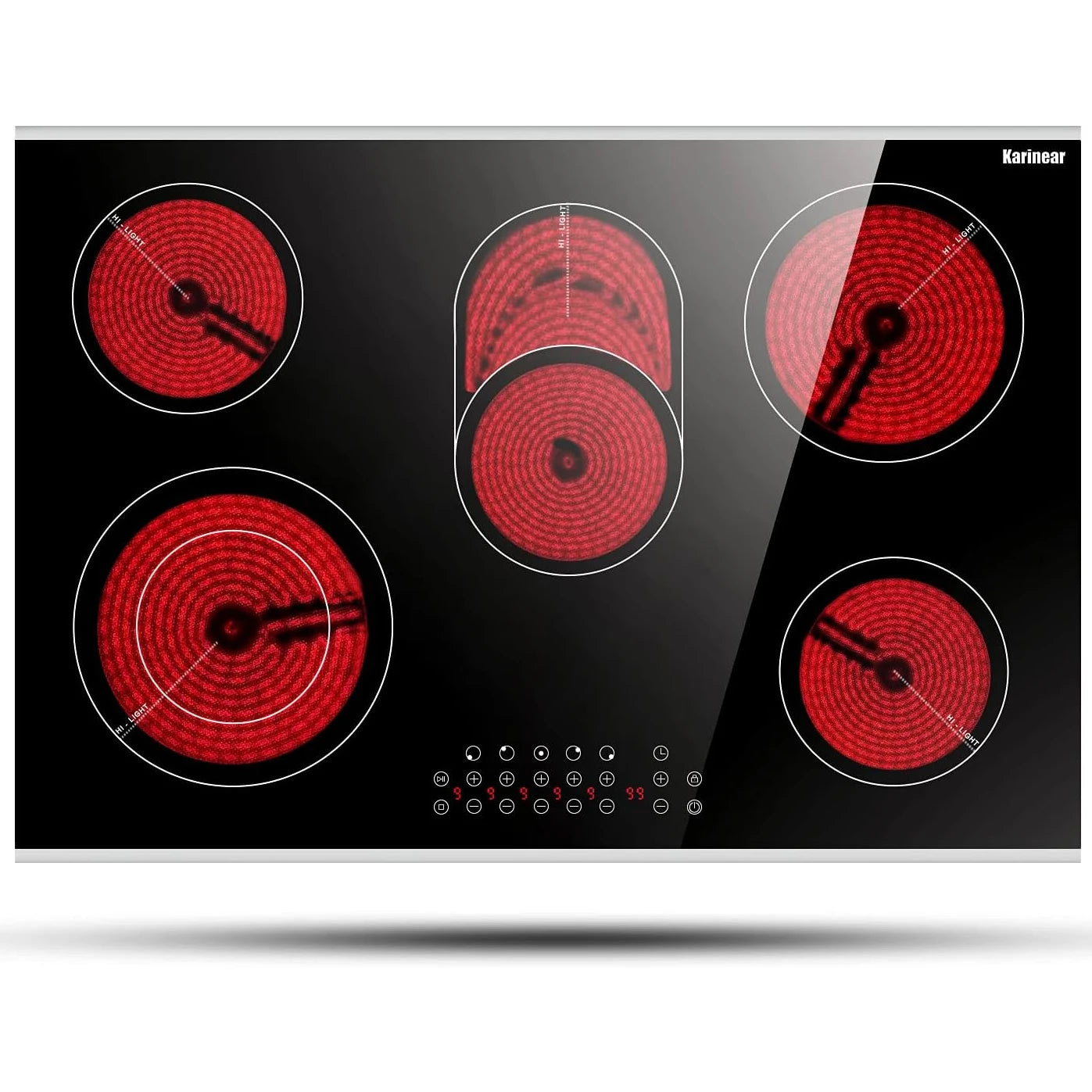 Karinear 30 Inch Electric Cooktop 5 Burners Ceramic Cooktop, Drop-in Electric Radiant Cooktop 8400W - QUORE