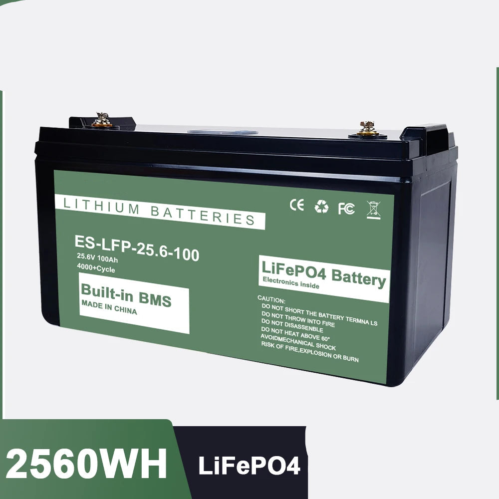 LiFePO4 Accu – Oplaadbare Batterij – Elektrische Accu – Zonnepaneel Accu – Camper Accu – 100Ah Capaciteit – IP56 Waterbestendig - 25.6V 100AH 2560WH
