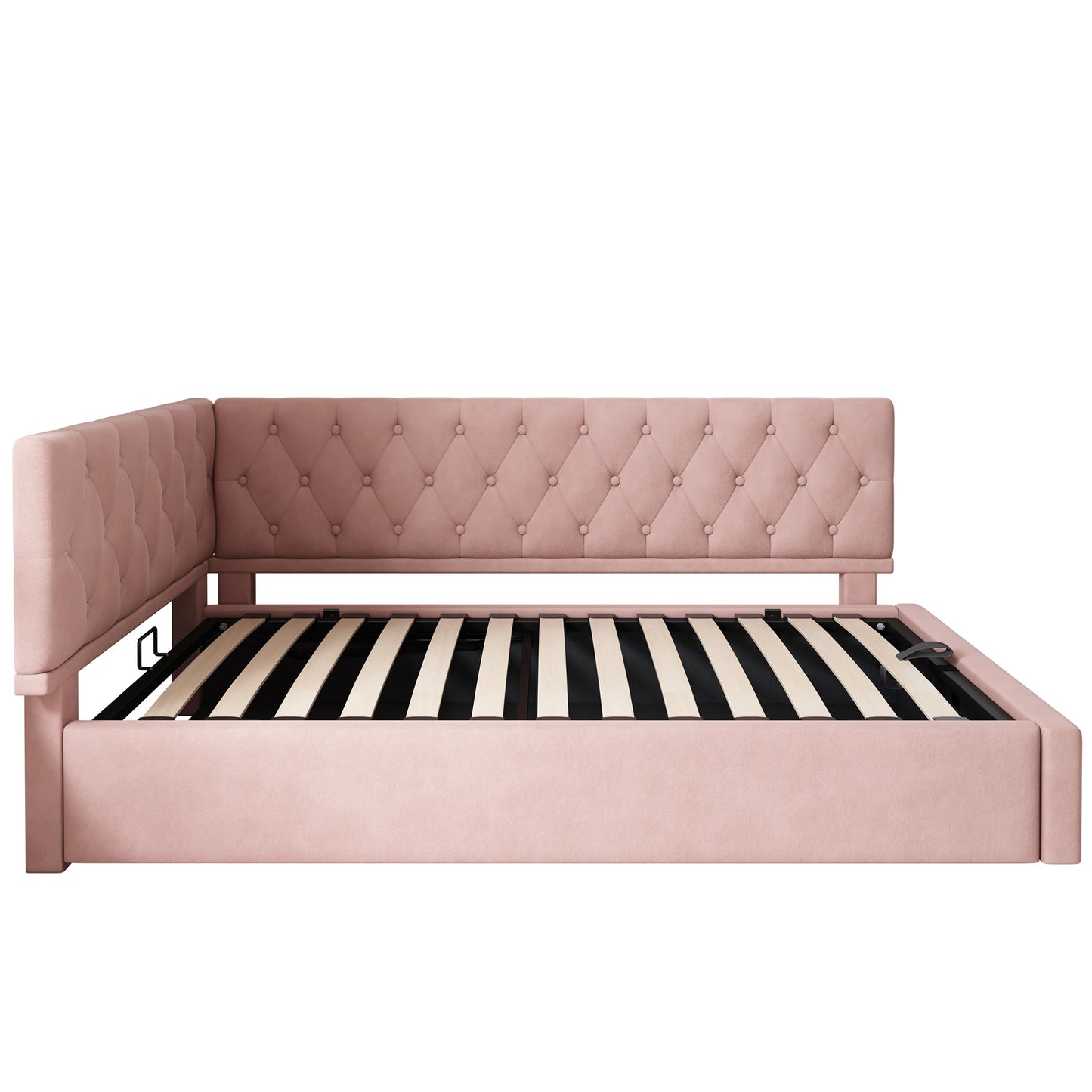 Daybed – Zitbank – Slaapbank – Loungemeubel – Slaapbed – Roze Velvet – Hydraulische Opbergruimte – 90x200 cm – Houten Frame