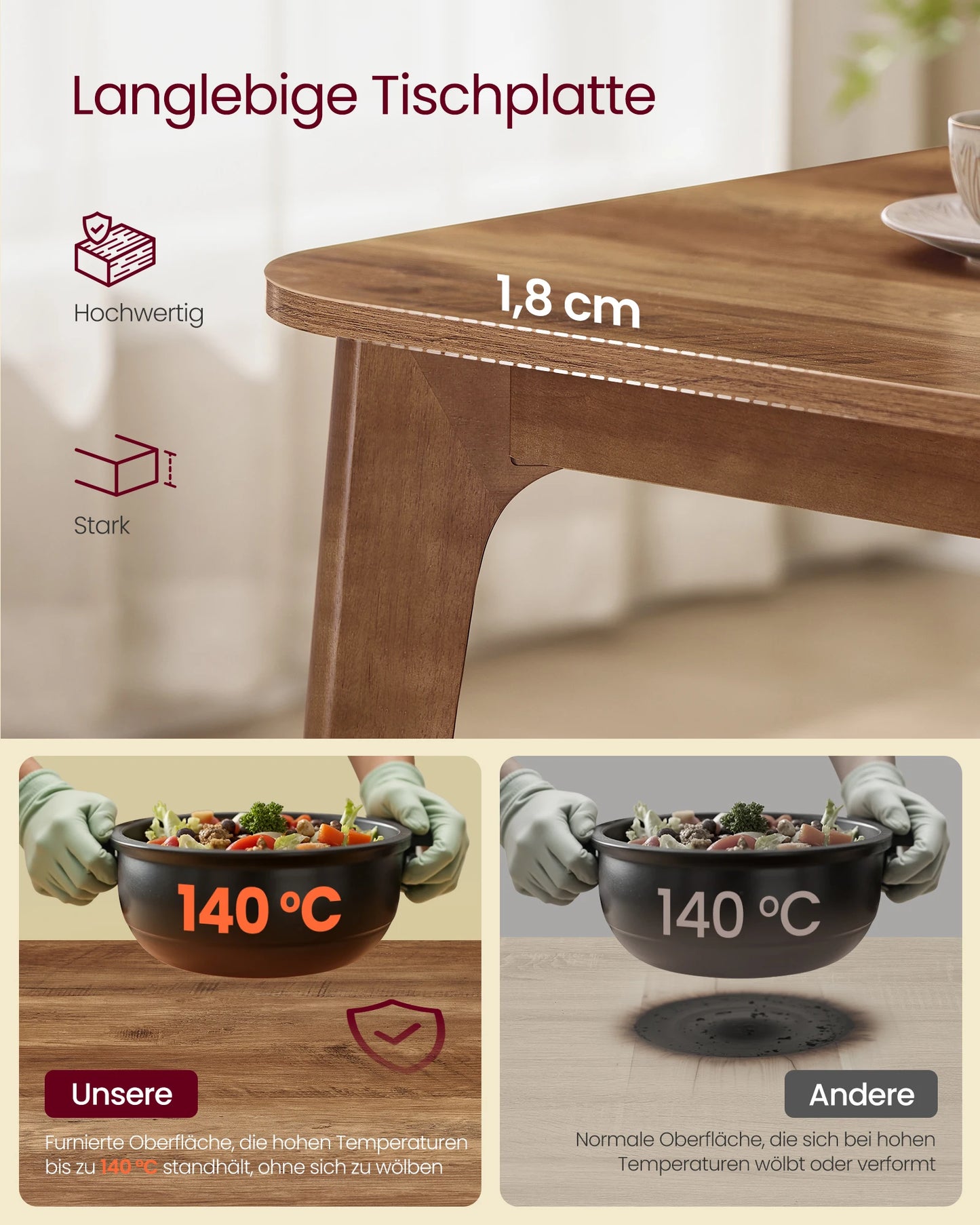 Uitschuifbare Eettafel – Uitklapbare Tafel – Schuiftafel – Eetkamertafel – Houtlook – Verstelbaar 140-180 Cm – Hittebestendig Tot 140 °C - Honingbruin
