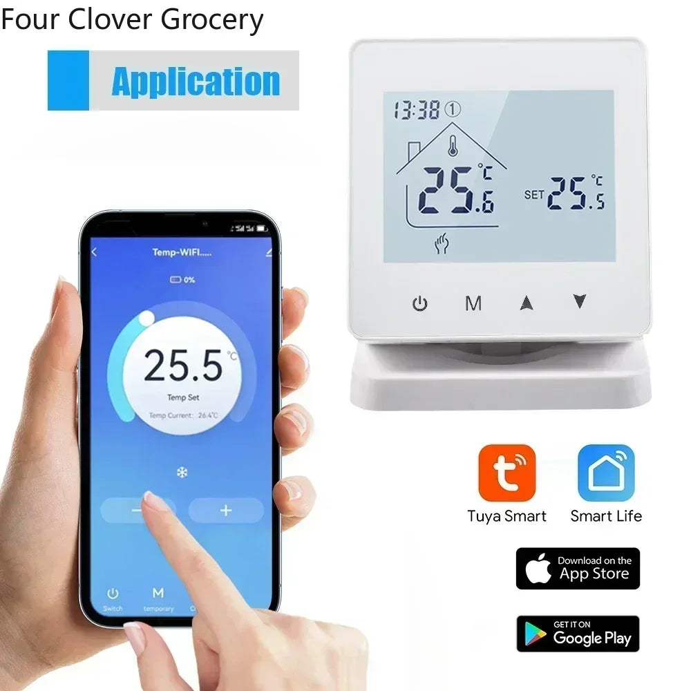 Smart WiFi Thermostaat – Draadloze Aan/Uit Thermostaat voor CV-Ketel – Met App-bediening – Slimme Temperatuurregeling – Wit – Werkt via WiFi