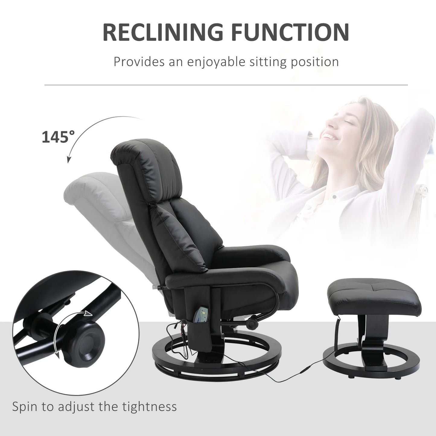 Massagestoel – Massagefauteuil – Relaxstoel – Ontspanningsstoel – Verstelbare Rugleuning – 10 Vibratiepunten – Draaibaar 360°