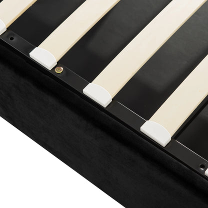 Tweepersoonsbed – Bed – Slaapbed – Opbergbed – Fluwelen Bed – Donkergrijs 140x200 cm – Verstelbaar Hoofdeinde – XXL Hydraulische Opbergruimte