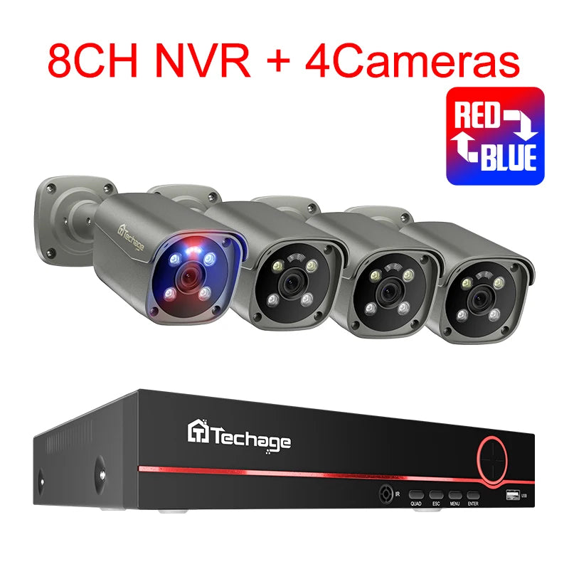 4-Kanaals 4K Beveiligingssysteem – CCTV Camera Set – IP Camera – Beveiligingscamera – 8MP Ultra HD – Tweewegs Audio – Full Color Nachtzicht