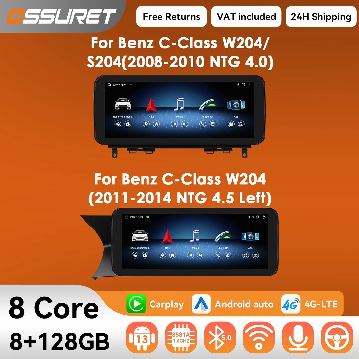 10.25"Carplay Android 13 Auto Car radio for Mercedes Benz W204/S204 C-Class NTG 4.0 4.5 2008-2014 Autoradio mutimedia player fm