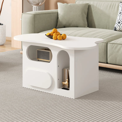 Salontafel – Koffietafel – Bijzettafel – Tafelblad – Wolkvormig – 2 Lades – Afgeronde Randen - 97 x 45 x 43.5 cm - Wit