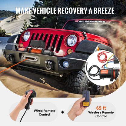 Elektrische Lier - Takel - Winch - Touwtakel - Hoge Trekkracht – Synthetisch Touw – Draadloze & Bedrade Bediening – Waterdicht – Afstandbediening - Geschikt voor Off-Road, SUV & Towing - Zwart - QUORE