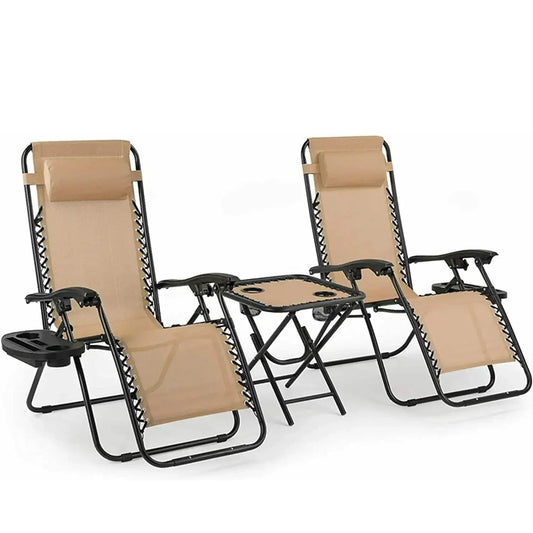 Ligstoel - Tuinstoel - Ligstoel Tuin - Verstelbare Tuinstoel - Standenstoel - Set van 2 - Opvouwbare - Zero Gravity Stoelen –  Set voor Binnen & Buiten Beige