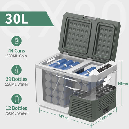 Mini Koelkast - Auto Koelkast - Draagbare Compressor Koelbox - Elektrische Vriesbox - met Veiligheidsbevestigingssleuven - voor Camping - Auto - Vrachtwagen - Boot - 30L - 64.7 x 37.2 x 44.5 cm - Groen