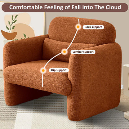 Lamswollen Fauteuil – Lamswol Stoel – Comfortabele Zetel – Scandinavische Fauteuil – Zachte Lamswol Bekleding – Verstelbare Lendensteun - Oranje - QUORE