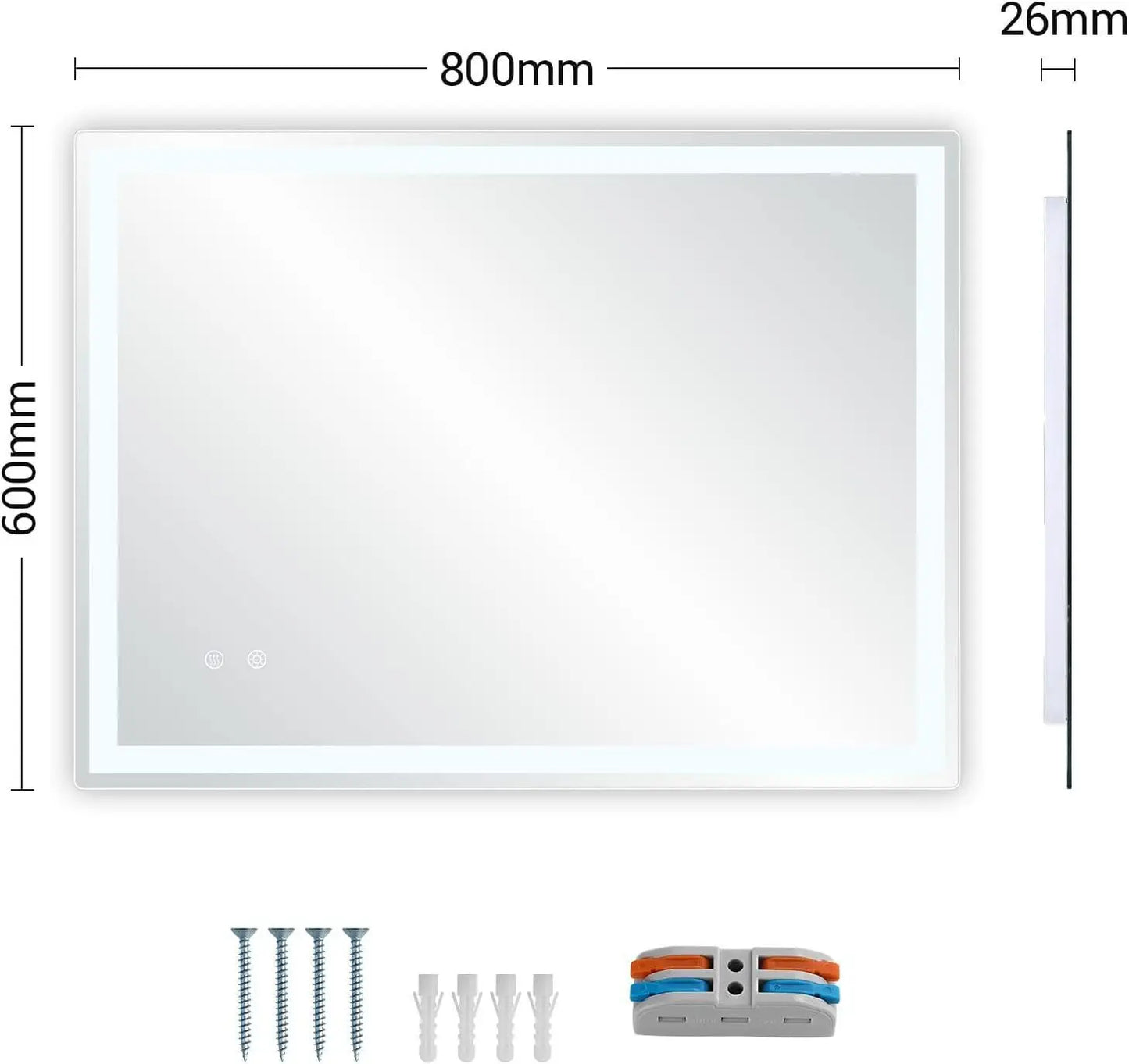 Badkamerspiegel - Spiegel - Wandspiegel - LED - 80x60cm - Vierkant Design met Verlichting – Anti-condens & Dimbaar – Wandmontage