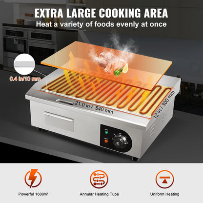 Elektrische Bakplaat – Kookplaat – Grillplaat – Bakoppervlak – Antiaanbaklaag – 54 X 30 Cm – 1600W Vermogen