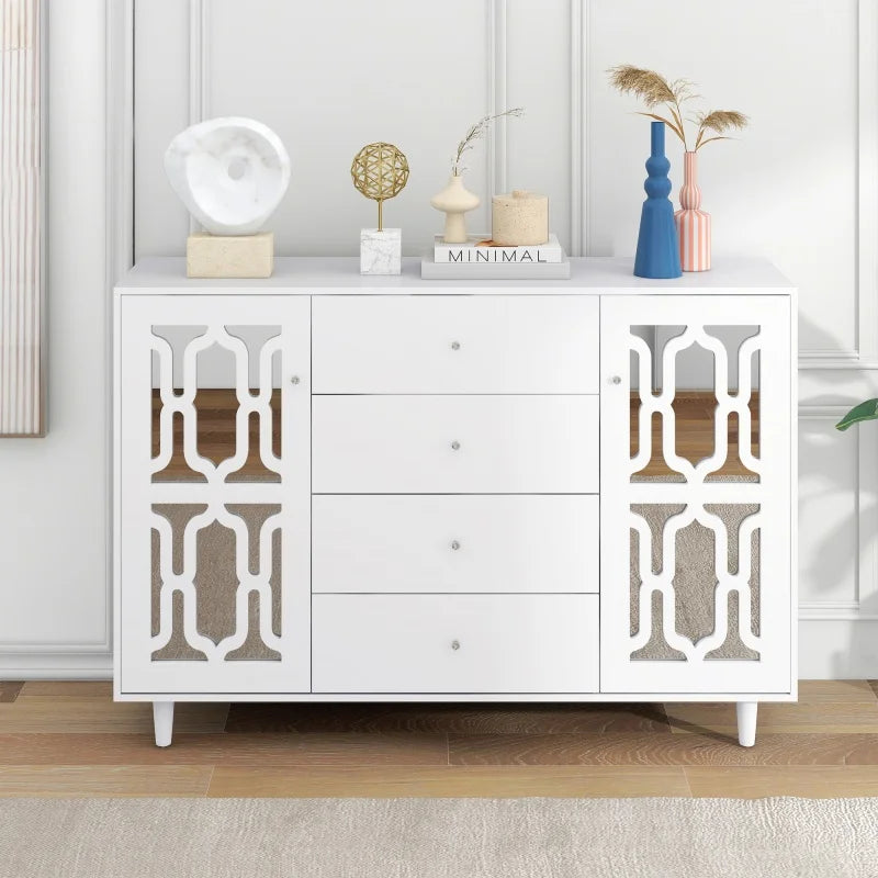 Speelkast – Opbergkast – Dressoir – Vitrinekast – Wit Spiegelkastje – Grote Opbergruimte – Kristallen Handgrepen