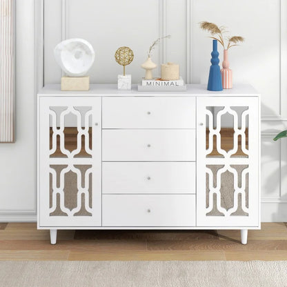 Speelkast – Opbergkast – Dressoir – Vitrinekast – Wit Spiegelkastje – Grote Opbergruimte – Kristallen Handgrepen