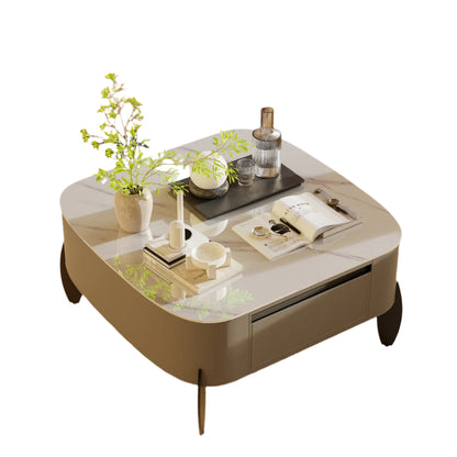 Salontafel – Koffietafel – Woonkamertafel – Tafel Met Laden – Sintered Stone Blad – Soft-Close Opberglades - 99.5 x 98.5 x 35.5 cm