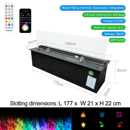 Atomisatie Openhaard – Waterdamp Haard – Elektrische Haard – 3D Mist Haard – Moderne Sfeerverwarming – 1800mm Inbouw – Automatisch Watermanagement – App & Touch Bediening