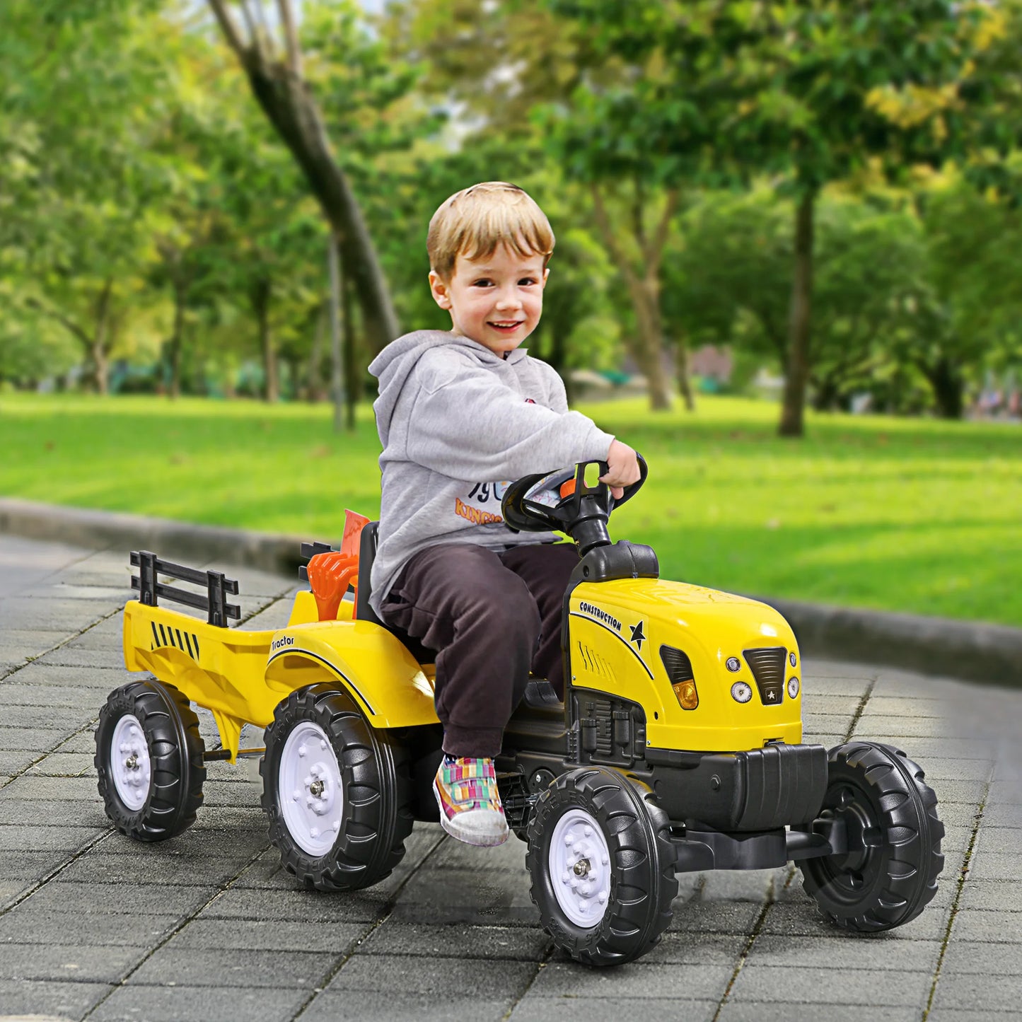 Homcom Pedal Tractor for Children 3 Years Old with Trailer Pedal Car Riding Toy Load 35 kg 133X42X51 cm Yellow