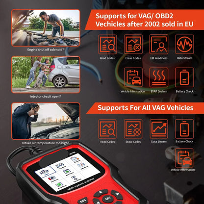 OBD2 Scanner - Uitleesapparatuur Auto - Storing Verwijderen - Diagnosecomputer - Volledige systeemdiagnose - Diagnose Auto - Autodiagnosetool - Zwart - QUORE