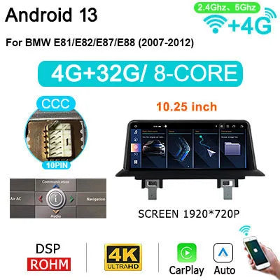 Autoradio BMW 1 Serie – Multimedia Speler – Android Radio – Touchscreen Navigatie – Carplay Android Auto – 10,25/12,5 Inch – Android 14 – 8GB RAM 256GB Opslag
