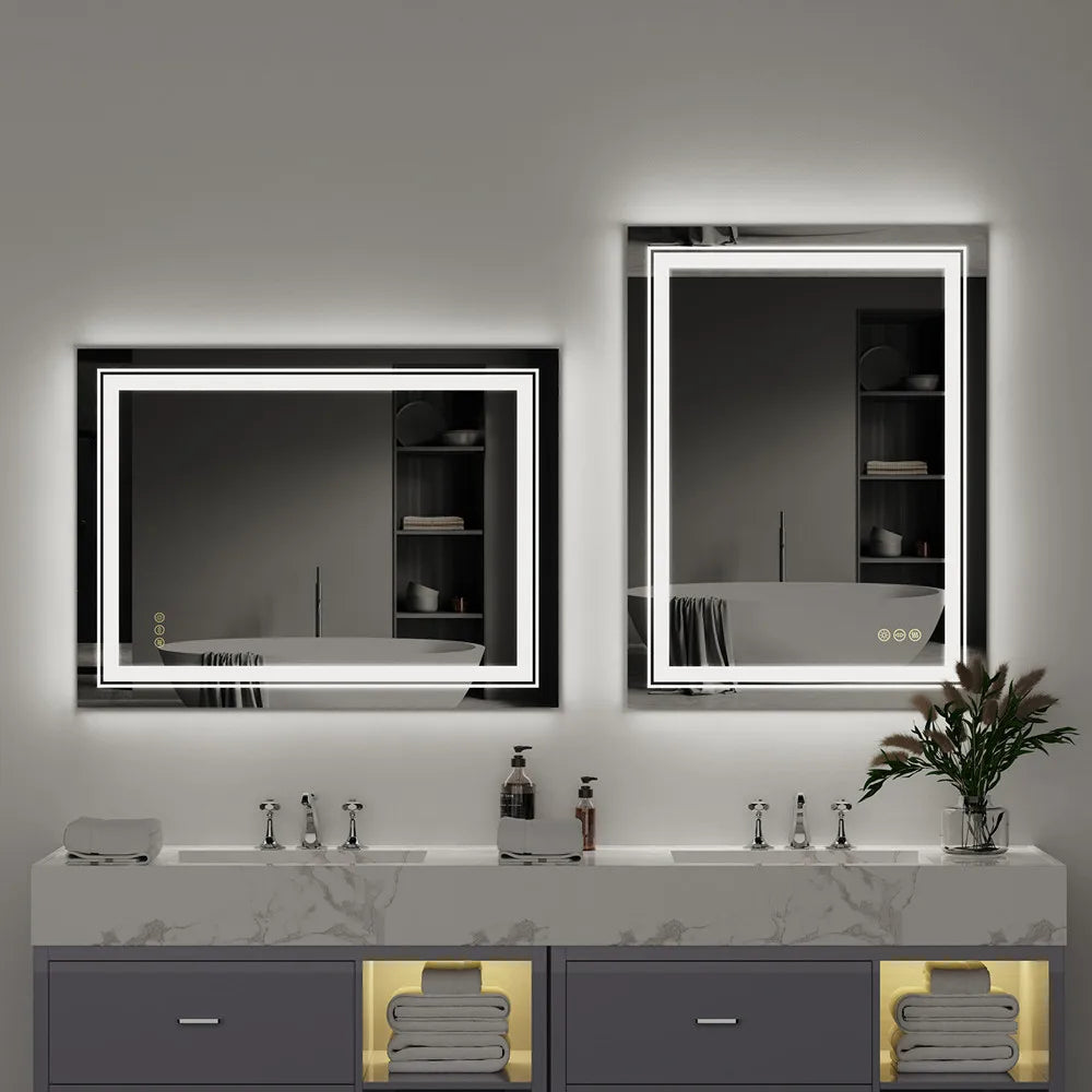 Badkamerspiegel - met Licht - Wandspiegel - Montage - Frameloze - 50x70cm - Anti-condens - met Licht Achtergrondverlichting - IP65 Waterdicht - Aanraaksensor - Dimbaar Ontwaseming - Douche - Make-up en Scheren - QUORE