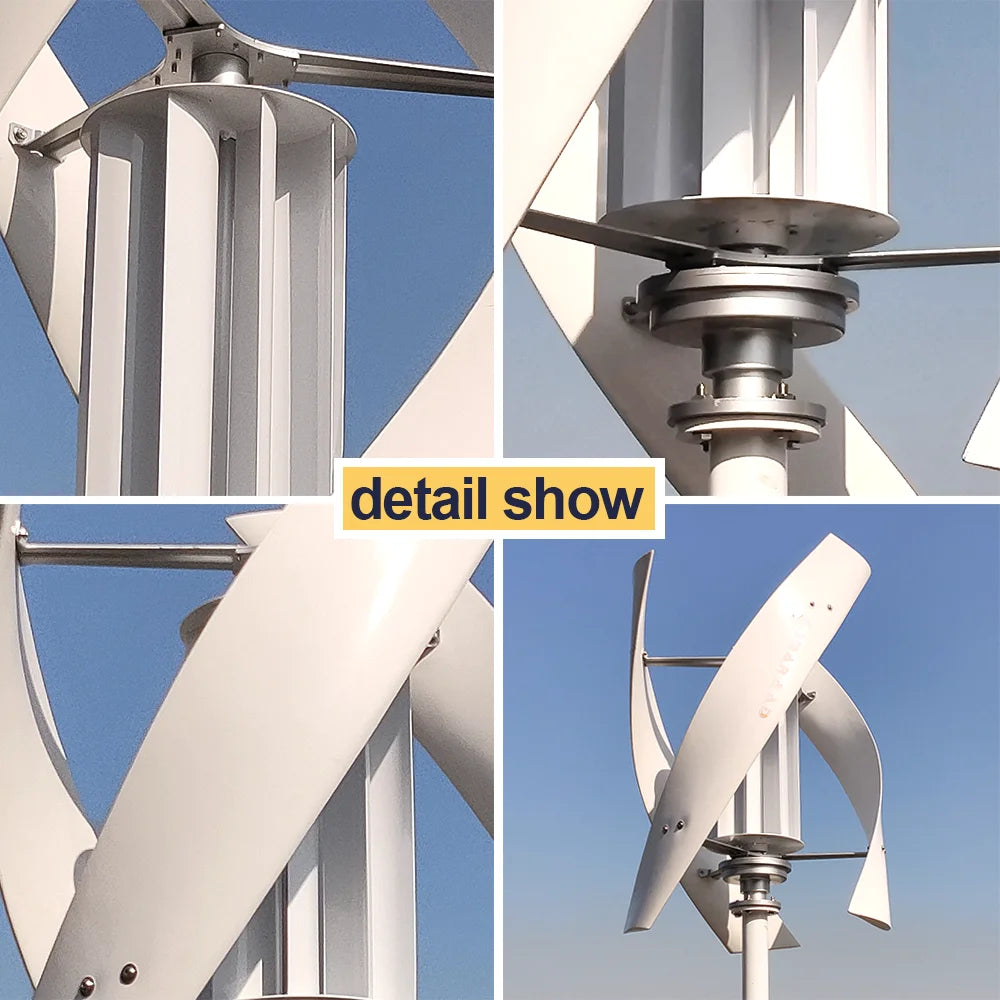 Windturbine - Windmolen - Windturbine Generator - Windenergie - Verticaal As - 5000W - 24V - Met Omvormersysteem - 3 Messen - Stille en Efficiënte Energieoplossing - voor Thuisgebruik - QUORE