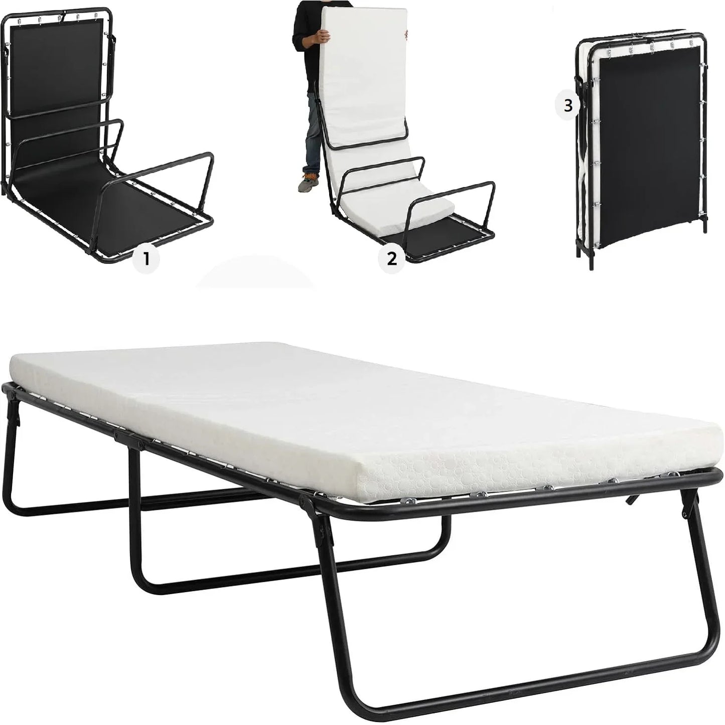 Logeerbed - Bed - Eenpersoonsbed - Opvouwbaar - 190x80cm - met 7cm Traagschuim Matras - Draagbaar - Inklapbaar Gastbed Zonder Wielen - Bedden - Bankstel