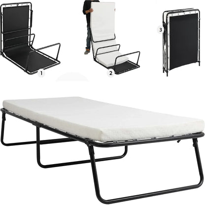 Logeerbed - Bed - Eenpersoonsbed - Opvouwbaar - 190x80cm - met 7cm Traagschuim Matras, Inklapbaar Gastbed met 2 Wielen - Bedden - Bankstel