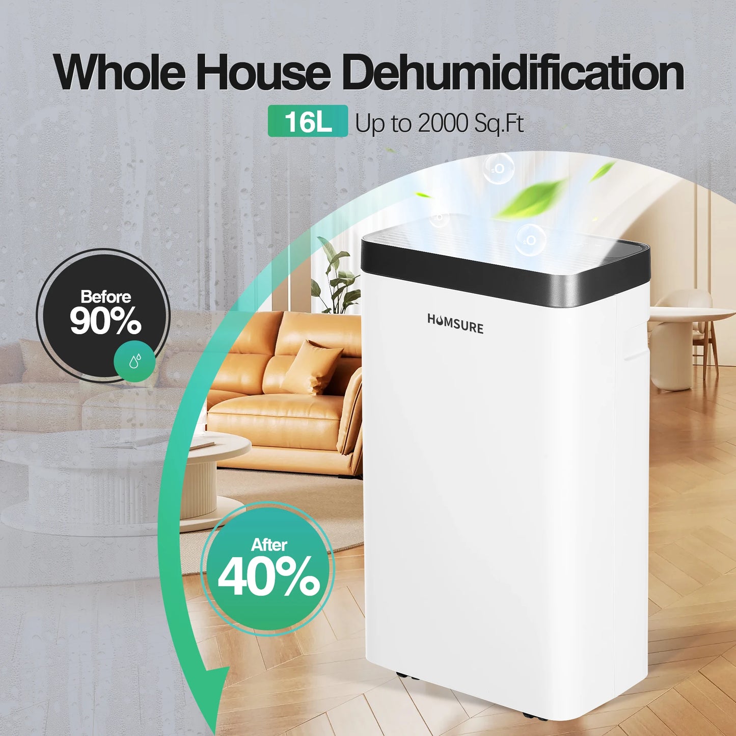 Luchtontvochtiger – Vochtvreter – Ontvochtiger – Droger – Vochtverwijderaar – 16 Liter Per Dag – 2,5 Liter Waterreservoir - QUORE