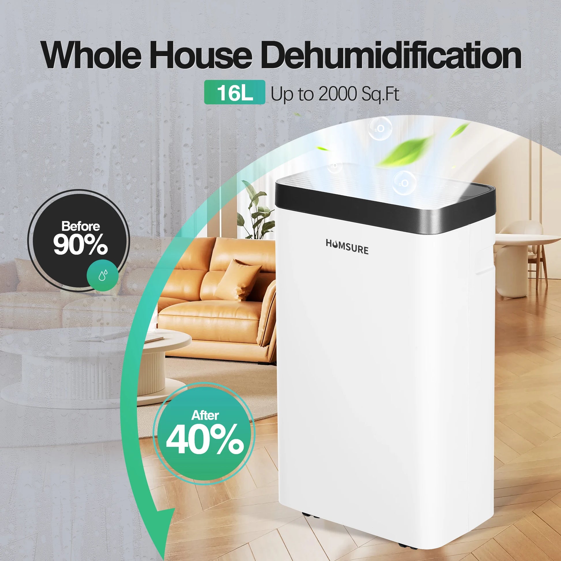 Luchtontvochtiger – Vochtvreter – Ontvochtiger – Droger – Vochtverwijderaar – 16 Liter Per Dag – 2,5 Liter Waterreservoir - QUORE