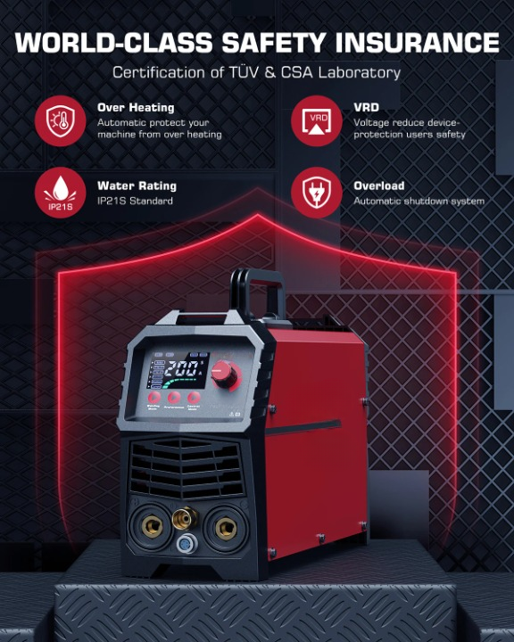 2-In-1 TIG & MMA Lasmachine – Draagbare Lasmachine – Compacte Lasapparaat – Lichtgewicht Machine – 200 Ampère Vermogen – Instelbare Koeling - QUORE