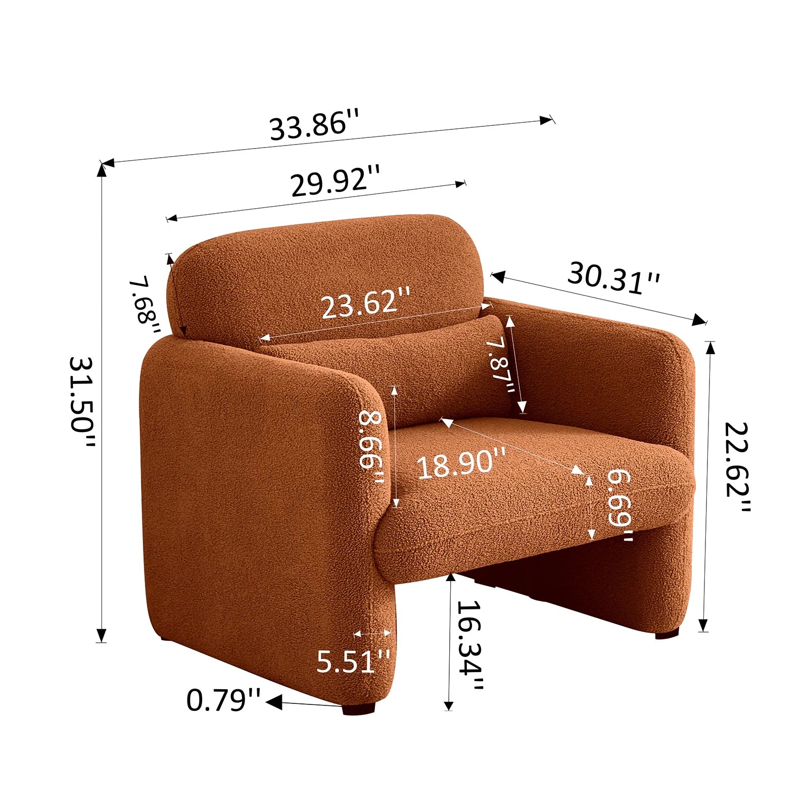 Lamswollen Fauteuil – Lamswol Stoel – Comfortabele Zetel – Scandinavische Fauteuil – Zachte Lamswol Bekleding – Verstelbare Lendensteun - Oranje - QUORE