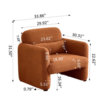 Lamswollen Fauteuil – Lamswol Stoel – Comfortabele Zetel – Scandinavische Fauteuil – Zachte Lamswol Bekleding – Verstelbare Lendensteun - Oranje - QUORE