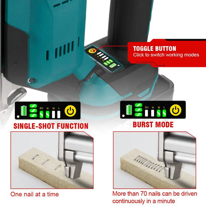 Tacker - Spijkerpistool - Accu Nietmachine - Elektrisch Nietpistool - Brushless - met 2 Snelheden – Inclusief 2 Accu’s + EU Oplader – Voor 21V/18V Batterijen - QUORE