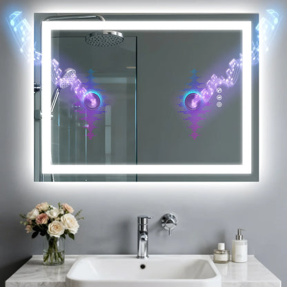 LED Badkamerspiegel – Spiegels Voor Badkamer – Make-up Spiegel – Verlichte Spiegel – Bluetooth Spiegel – 60x80 cm – Anti-Condens – Dimbare LED Verlichting