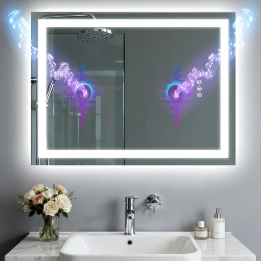 LED Badkamerspiegel – Spiegels Voor Badkamer – Make-up Spiegel – Verlichte Spiegel – Bluetooth Spiegel – 60x80 cm – Anti-Condens – Dimbare LED Verlichting