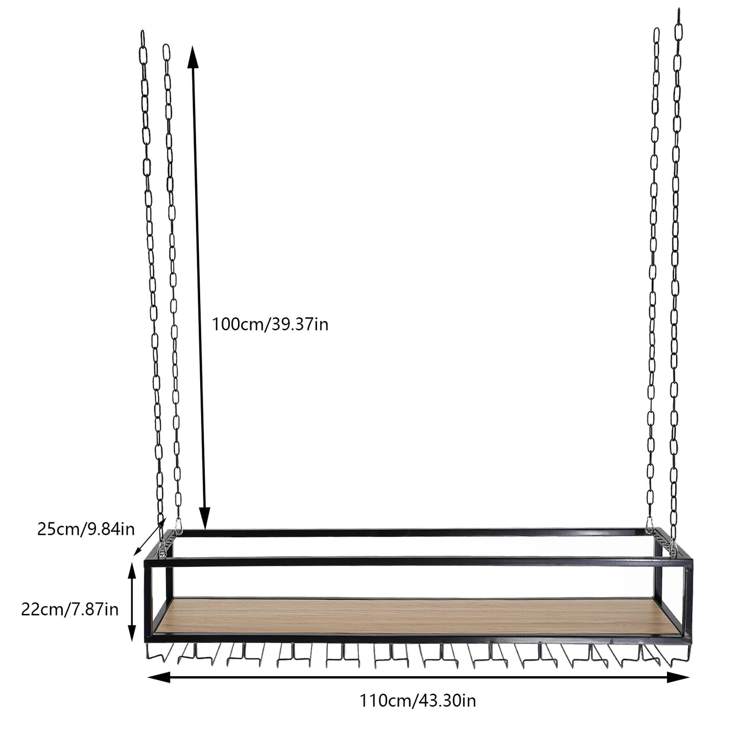 Hangend Wijnrek 110 cm – Wijnfleshouder met Glashouder – Wandmontage – Stijlvol Wijnrek voor Flessen & Wijnglazen – Wijnhouder voor Keuken of Woonkamer