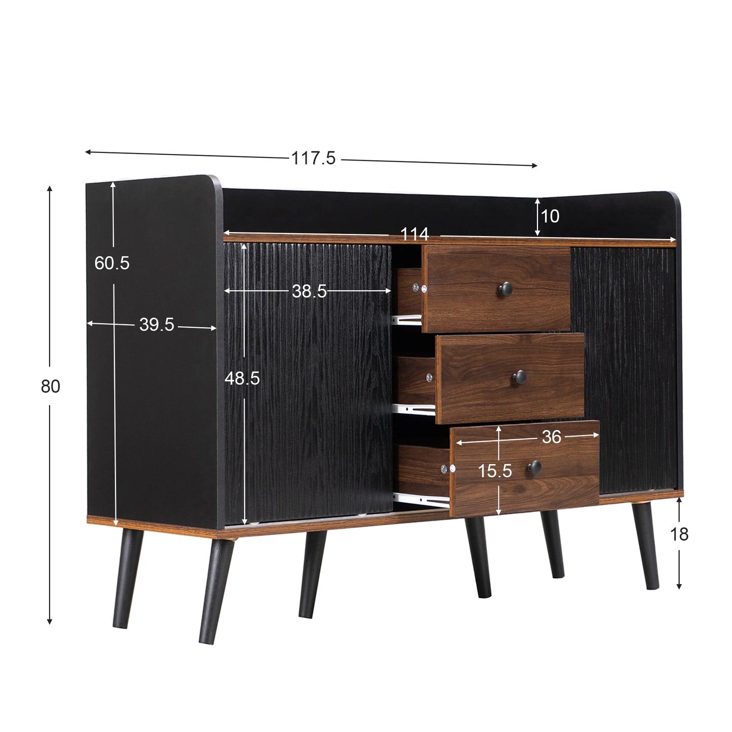 Dressoir – Sideboard – Wandmeubel – Kast – Opbergkast – 117,5x40x80 cm – MDF & Spaanplaat – Schuifdeuren Met Laden
