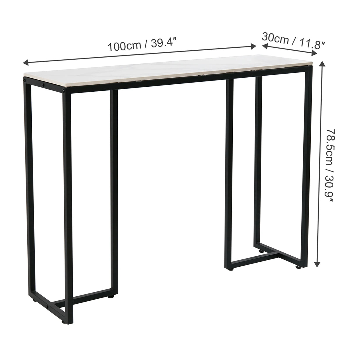 Tafel - Consoletafel - Haltafel - Marmer Look - Luxe Bijzettafel - voor Woonkamer - Hal - Slaapkamer - 100x30x78.5cm - Wit & Zwart