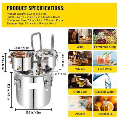 Alcohol Distilleerketel - 50L - Destilleerapparaat – RVS & Koper - Snelle Koeling - Whisky - Bier en Brandy – DIY Distilleerapparaat – Voor Thuisgebruik