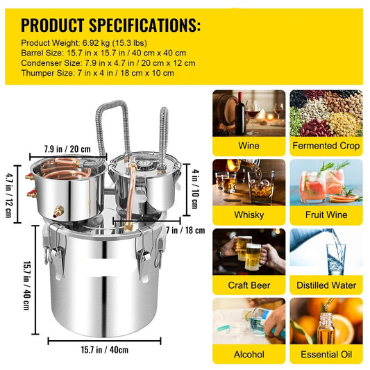 Alcohol Distilleerketel - 50L - Destilleerapparaat – RVS & Koper - Snelle Koeling - Whisky - Bier en Brandy – DIY Distilleerapparaat – Voor Thuisgebruik
