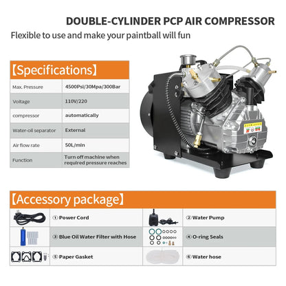 Luchtcompressor - Draagbare  Hogedrukluchtcompressor - Airpress Compressor - Pneumatische - 300 bar - 4500Psi PCP - 220V - voor PCP Luchtpistool - Geweer - Duiken - Wandelen