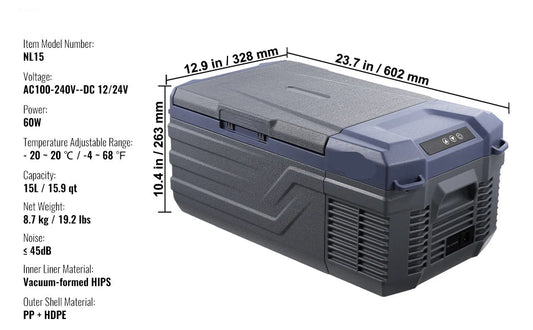 Draagbare Autokoelkast - Compressor Koelbox - Minikoelkast - Koelbox Auto - Elektrische Koelbox - Bluetooth & LCD - 12/24V DC 110-240V - Voor Auto - Camper en Boot - 8.7kg Gewicht