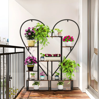 Plantenrek - 6-laags - Plantenrekken - Halve Hartvormige - Metalen Plantentrap - Plantenstandaard - voor Binnen en Buiten - Multifunctioneel - Hoogwaardig MDF-hout - Ruimtebesparend