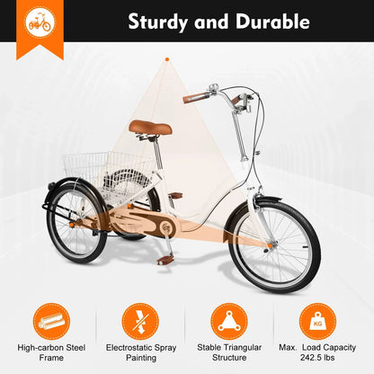 Driewieler Voor Volwassenen – Seniorenfiets – Drie-wieler – Comfortabel – Veilig – 20 Inch Wielen – Ruim Achtermandje