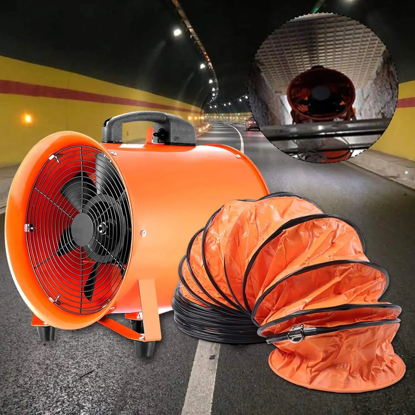 Industrieventilator – Bouwventilator – Luchtverplaatser – Blower – PVC Luchtkanaal – Oranje Variant – 250 Mm Diameter – 320 Watt Krachtig