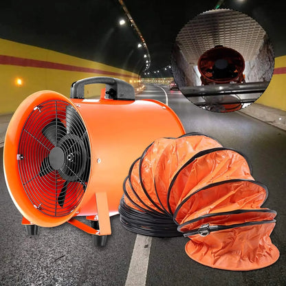 Industrieventilator – Bouwventilator – Luchtverplaatser – Blower – PVC Luchtkanaal – Oranje Variant – 250 Mm Diameter – 320 Watt Krachtig